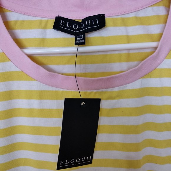 NWT Eloquii Yellow Striped Shirt with Pink Detail Plus 22/24 - Picture 2 of 4